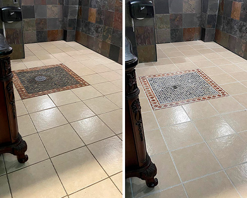 Floor Before and After a Grout Cleaning in Elberton, GA