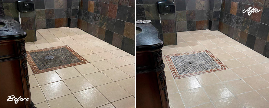 Floor Before and After a Superb Grout Cleaning in Elberton, GA