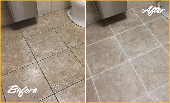 Before and After Picture of a Winterville Restroom Tile and Grout Cleaned to Remove Soil
