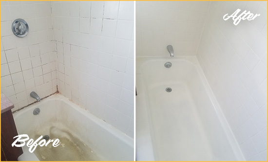 Before and After Picture of a Farmington Bathtub Caulked to Repair Cracks