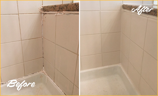 Before and After Picture of a Athens Shower Caulked to Repair Damaged Caulking