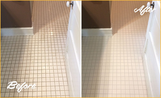 Before and After Picture of a Blythe Bathroom Floor Sealed to Protect Against Liquids and Foot Traffic