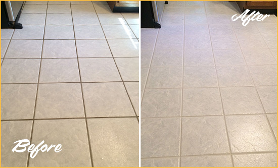 Before and After Picture of a High Shoals Kitchen Ceramic Floor Sealed to Protect From Dirt and Spills