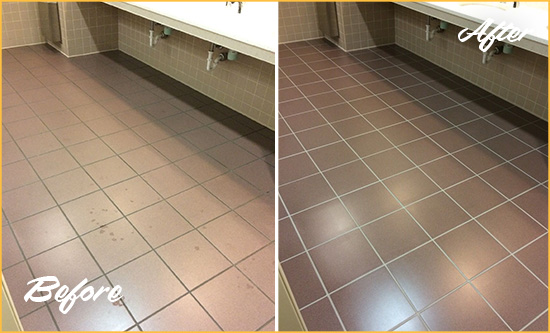 Before and After Picture of a Thomson Restroom Sealed to Help Protect Against Scratches