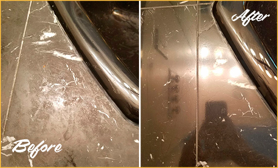 Before and After Picture of a Harlem Marble Countertop Cleaned to Remove Deep Dirt
