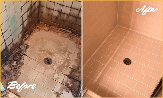 Before and After Picture of a Watkinsville Hard Surface Restoration Service on a Tile Bathroom to Repair Water Damage