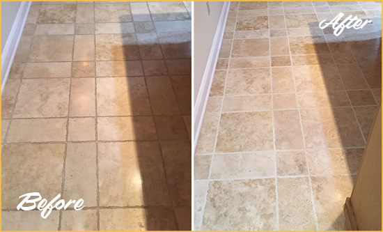 Before and After Picture of Statham Kitchen Floor Grout Cleaned to Recover Its Color