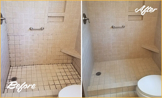 Before and After Picture of a Rayle Shower Grout Cleaned to Remove Mold