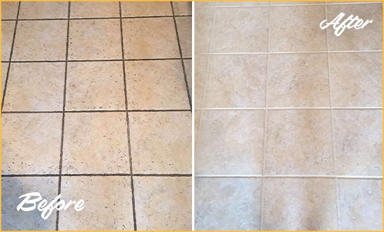 Before and After Picture of a Carlton Ceramic Floor Cleaned to Remove Soil