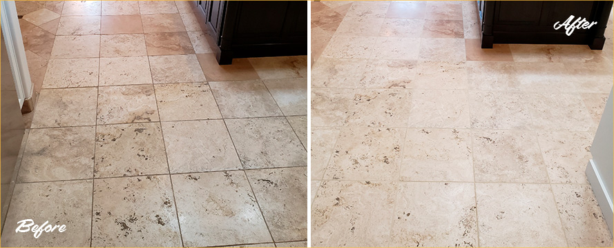 Tile Floor Before and After Our Hard Surface Restoration Services in Athens