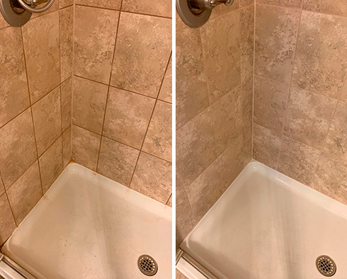 Ceramic Shower Before and After Our Tile and Grout Cleaners in Athens, GA