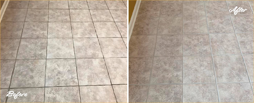 Floor Before and After a Wonderful Grout Cleaning in Athens, GA