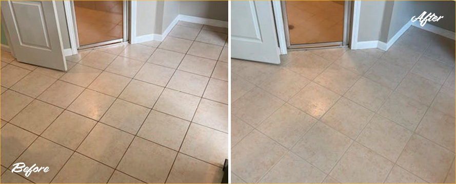 Bathroom Floor Before and After a Grout Sealing in Athens, GA