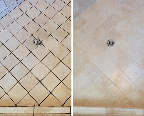 Shower Before and After a Grout Cleaning in Elberton, GA