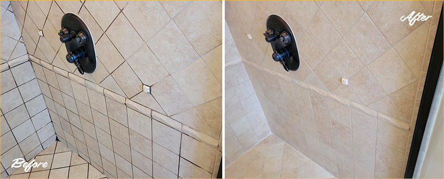 Shower Before and After a Superb Grout Cleaning in Elberton, GA