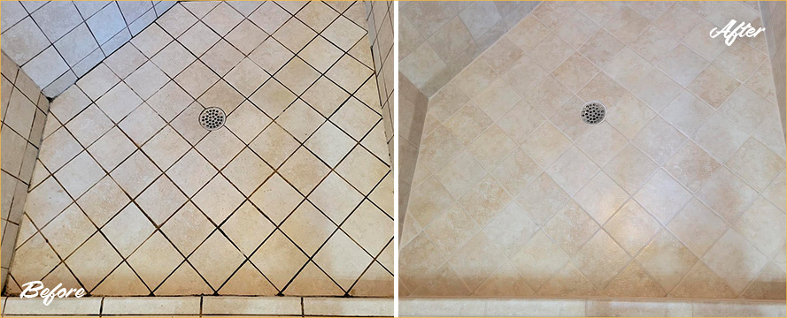 Shower Before and After a Phenomenal Grout Cleaning in Elberton, GA