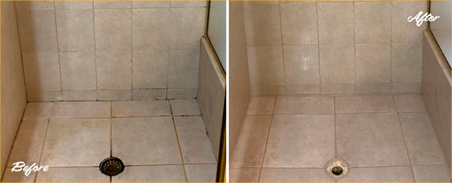 Tile Shower Before and After a Grout Sealing in Monroe