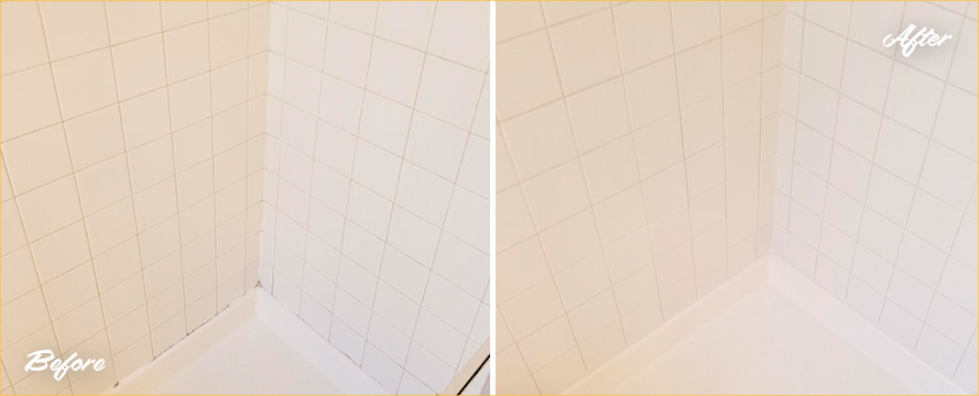 Shower Before and After a Superb Grout Cleaning in Statham, GA