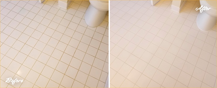 Bathroom Before and After a Superb Grout Cleaning in Statham, GA
