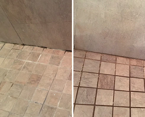 Shower Floor Before and After a Grout Sealing in Bishop
