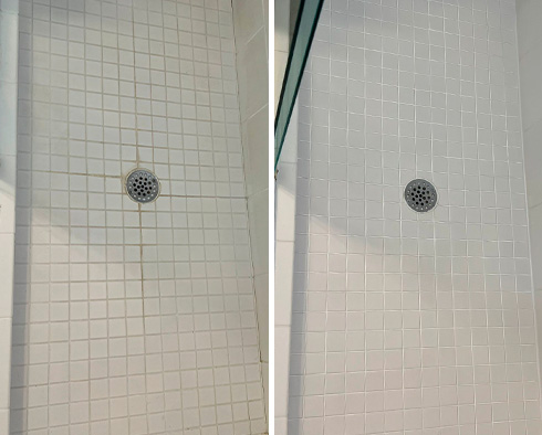 Shower Floor Before and After a Service from Our Tile and Grout Cleaners in Bishop