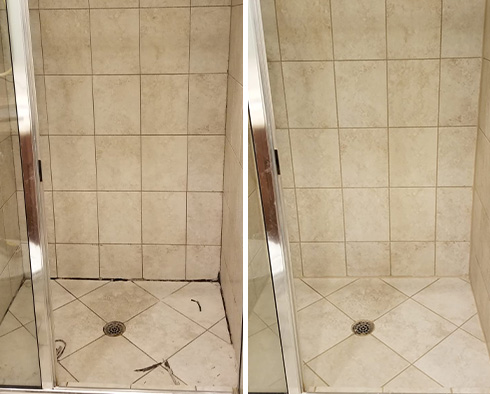 Shower Before and After Our Caulking Services in Watkinsville, GA