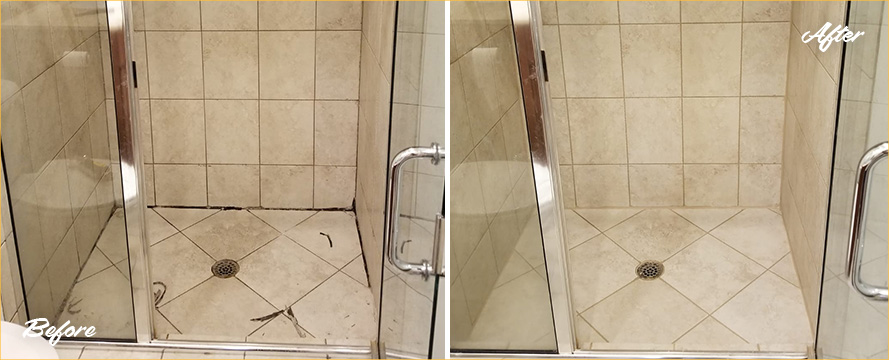 Shower Before and After Our Remarkable Caulking Services in Watkinsville, GA