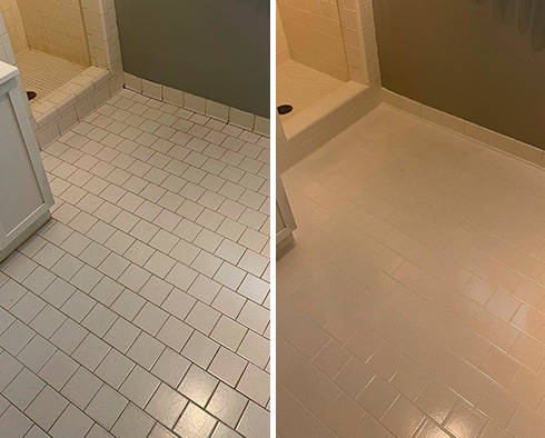 Bathroom Before and After a Grout Cleaning in Statham, GA