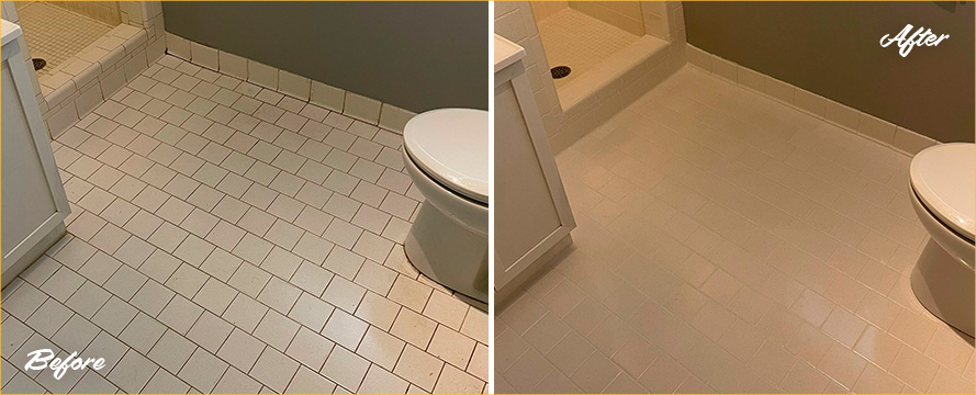 Bathroom Before and After a Superb Grout Cleaning in Statham, GA