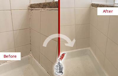 Picture of a Light Tile Shower Before and After a Tile Caulking Service